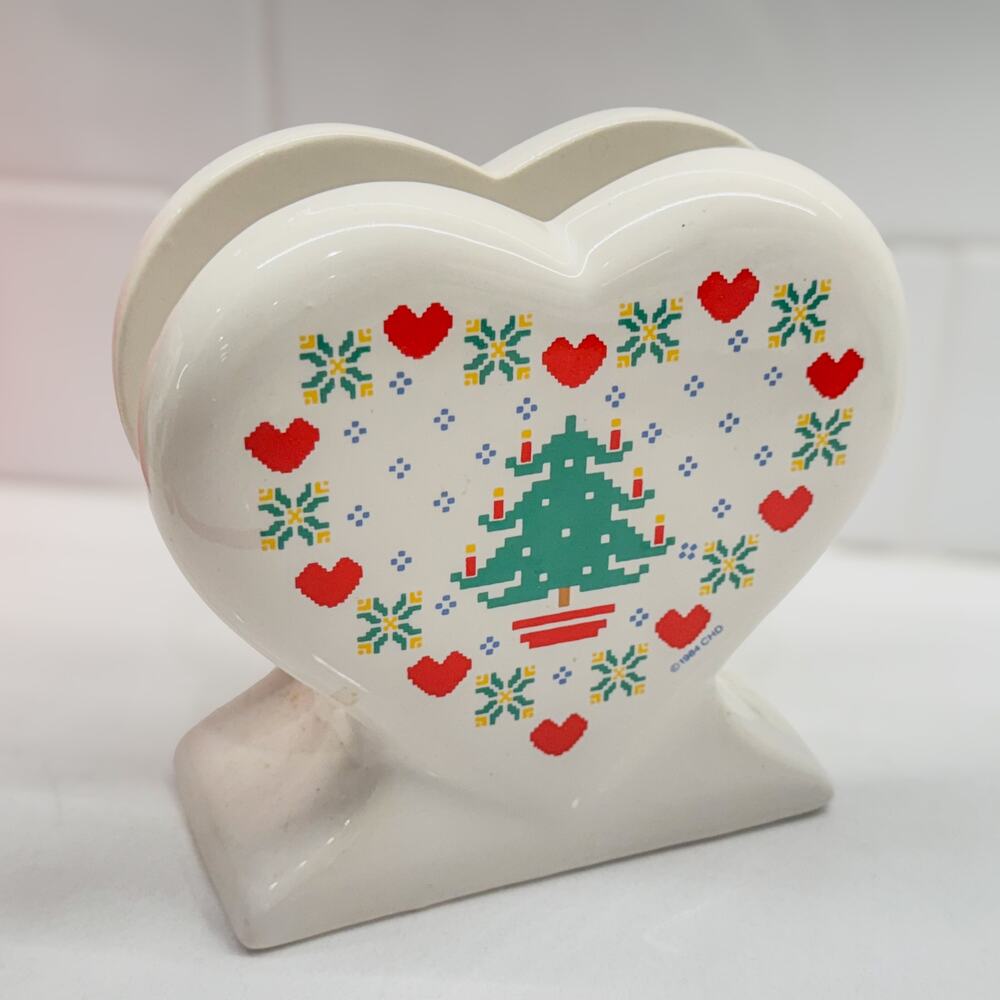 1984 Vintage Treasure Craft Homespun Holiday Ceramic Napkin Holder, Original Box